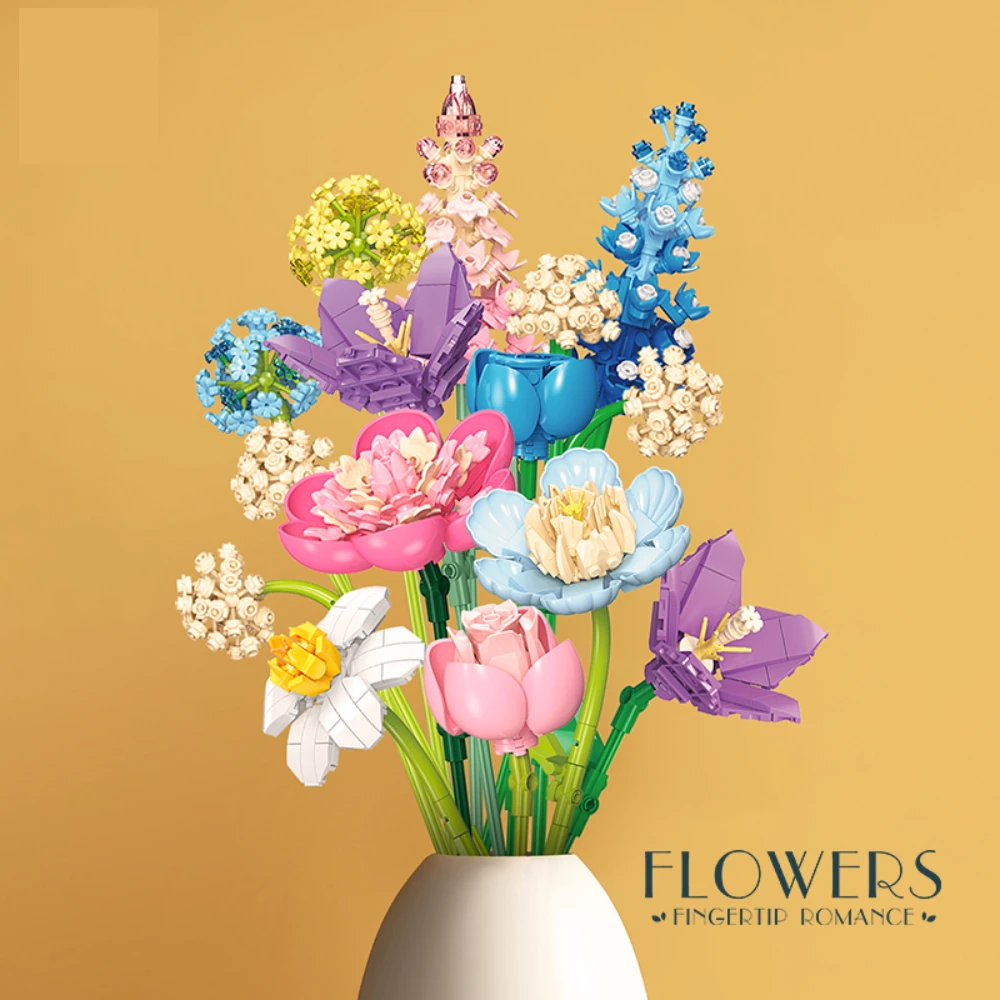 Creative Flower Bouquet Blocks Building Set for Adults; Build An Building Blocks bouquet Display Piece for The Home or Office