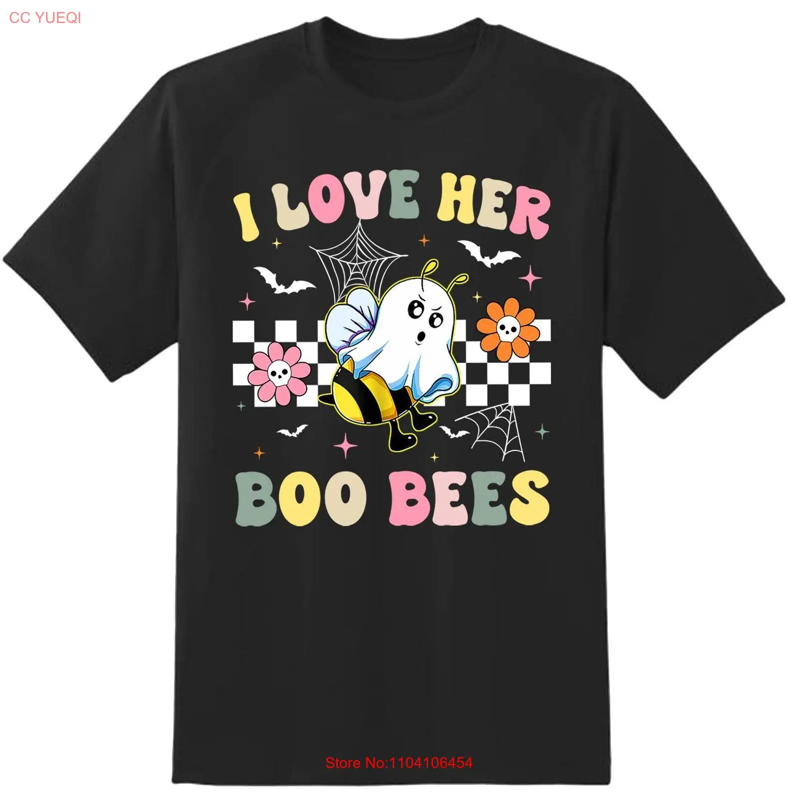 Ich liebe ihr Boo Bees Halloween Matching Couple Groovy Era T-Shirt HLW5
