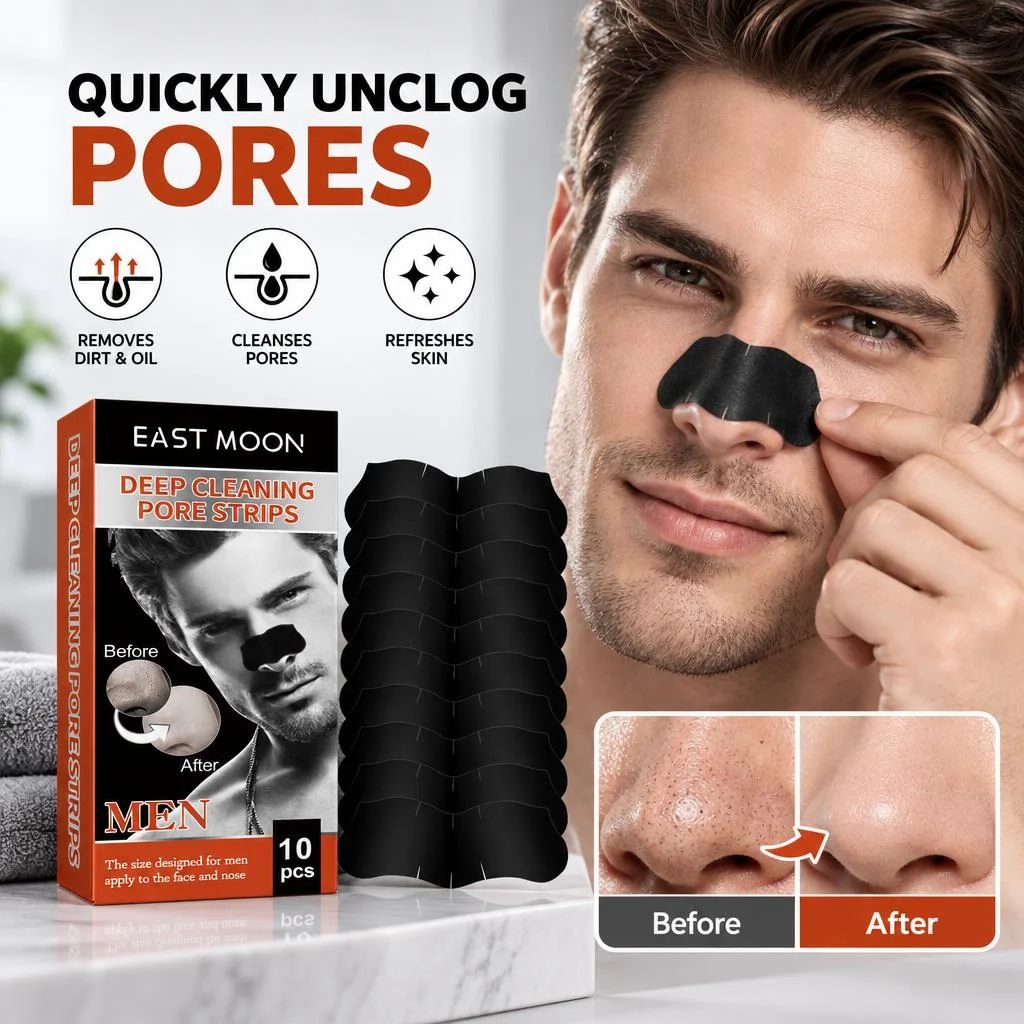 Men Bamboo Charcoal Pore Strips Deep Cleansing Nose Patches Remove Blackheads Oil Control Refreshing Facial Nose Skin Care 10Pcs