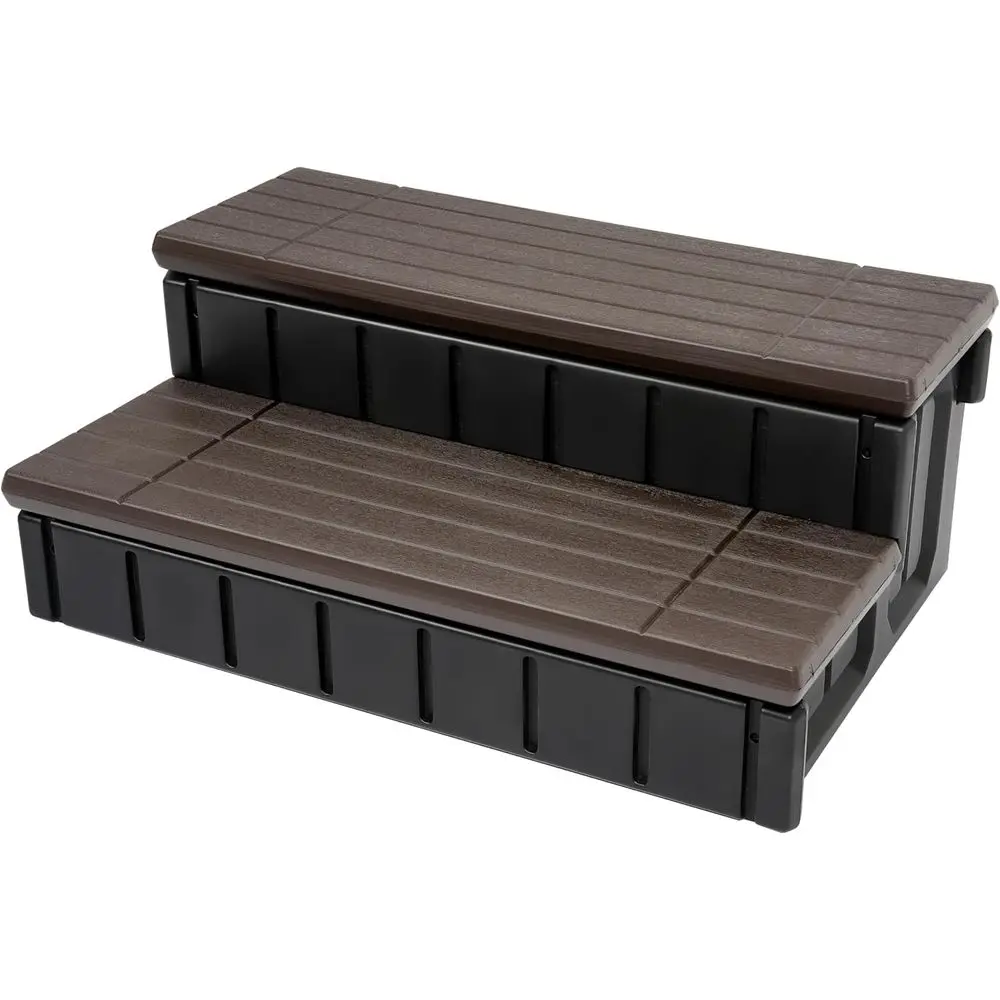 Outdoor Spa Steps with Storage, Non-Slip 36 Black/Brown Hot Tub Stairs for Indoor or Outdoor Use