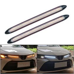 2PCS LED DRL Car Daytime Running Light Flexible Waterproof Strip Headlight Sequential Dynamic Flow Turn Signal Yellow Lights 12V