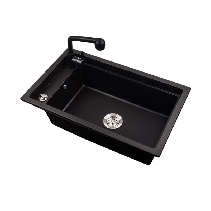 Cheap Matte Black Quartz Stone Kitchen Basin Prices Sink 2 Holes