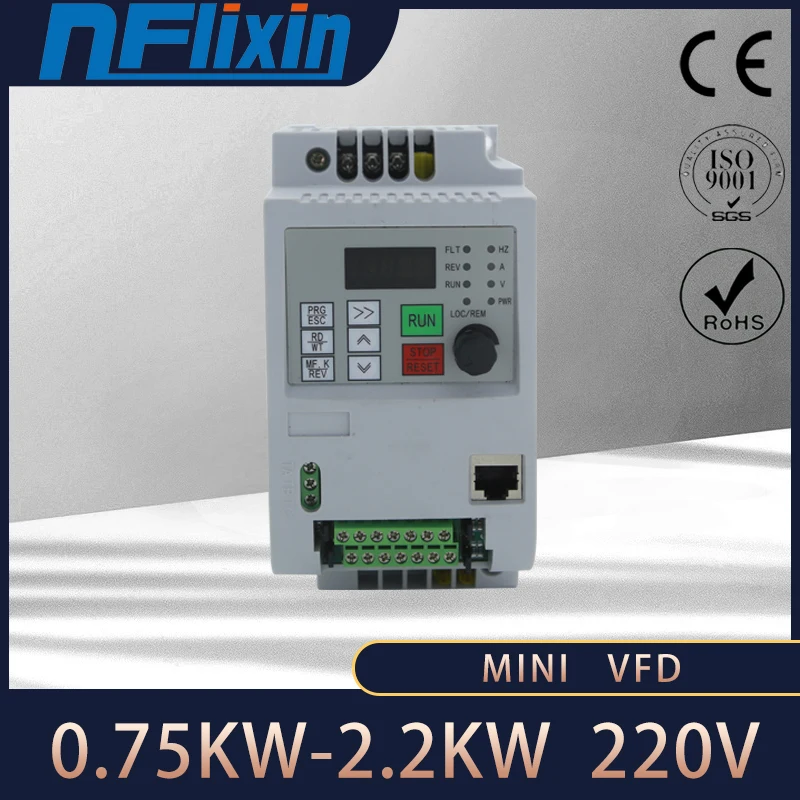 Inversor de Motor Variável do Conversor de Frequência 50hz 60hz 9600d Vfd 1.5kw Monofásico 220v de Entrada Trifásica Saída 220 Trifásica