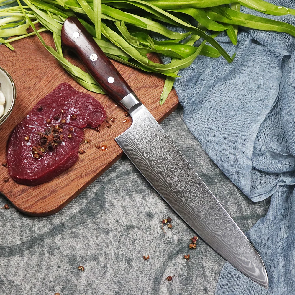 JUMCSONG-Steel Core Chef Knife, Practical Fruit, Christmas Gift, Damascus, 9 Inch, VG10, EDC Tool