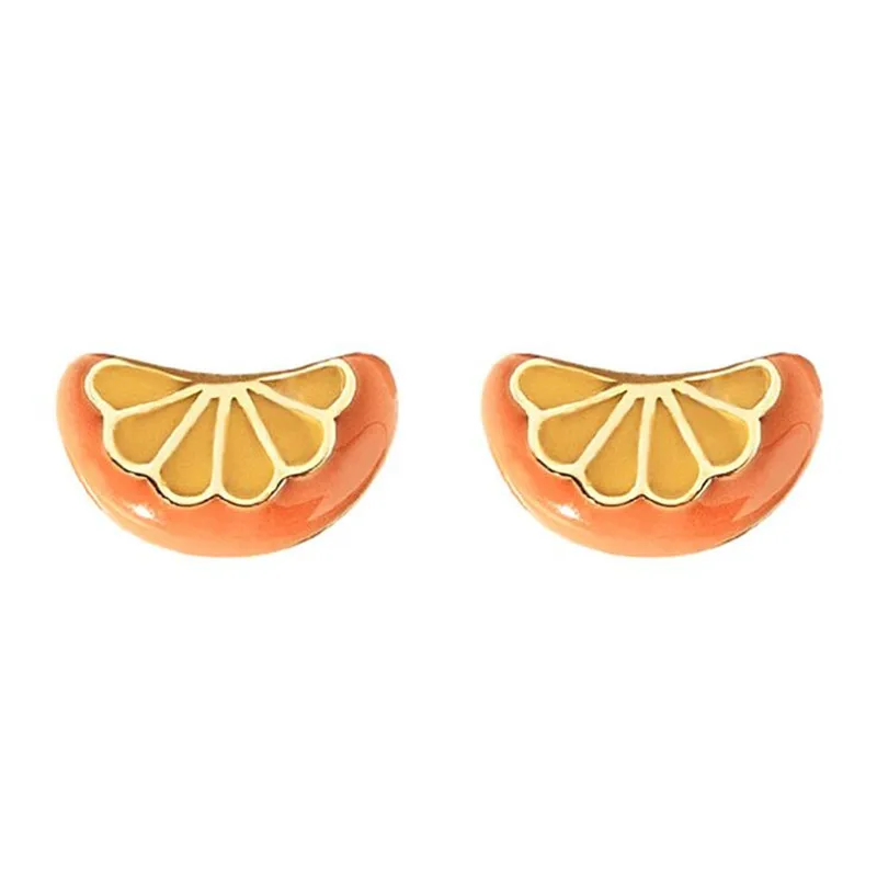 New Personality Creative Orange 925 Sterling Silver Jewelry Cute Fruit Epoxy Exquisite Popular Temperament Stud Earrings E218