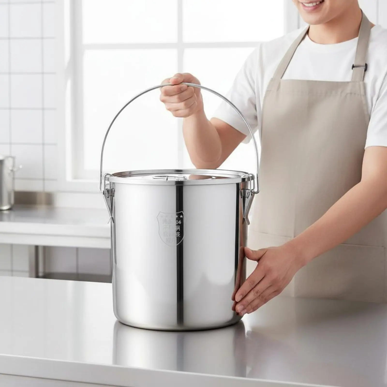 

304 Stainless Steel Pail Rust Resistant Lidded Stainless Steel Pail Airtight Canister Thickened Storage Goods Leakproof
