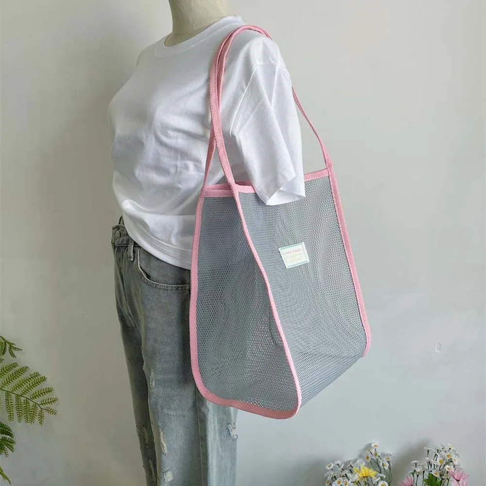 

Дышащая сетчатая сумка-тоут, большая вместительная пляжная сетчатая сумка с допамином, нейлоновая флуоресцентная цветная полая сумка на плечо для женщин