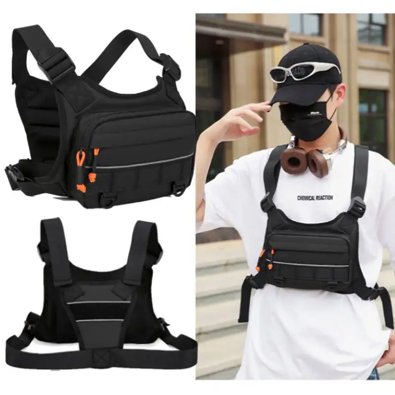 

Motorcycle Chest Bag with Adjustable Straps Front Vest Rig Pouch Outdoor Hiking Climbing Hunting Bag Large Workout Fanny Pack