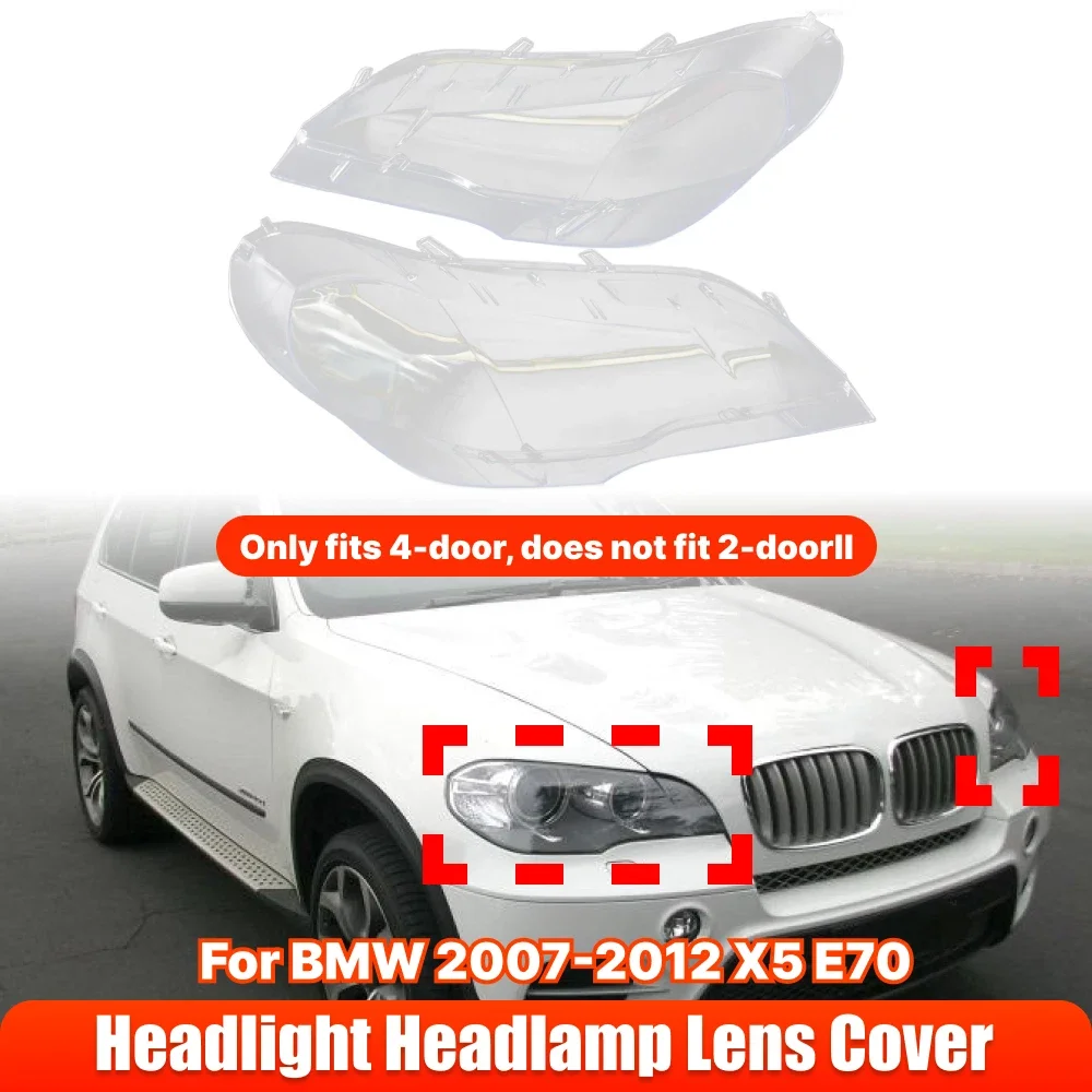 1 Pair Car Headlight Cover For BMW X5 E70 2007-2013 Transparent Lampshade Lens Cover Clear Lamp Shell