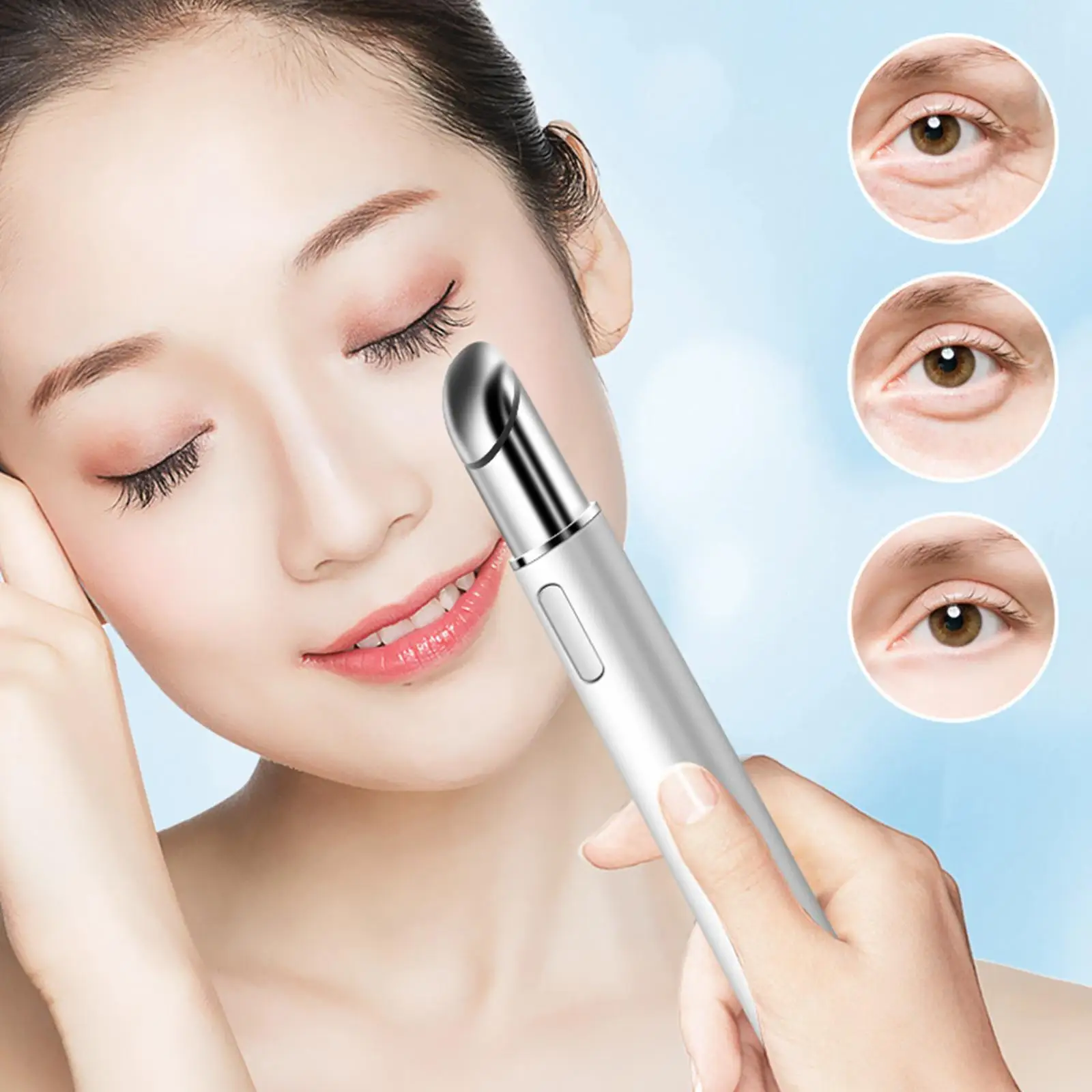 เครื่องนวดตาไฟฟ้าแบบพกพาพร้อมระบบสั่นสะเทือนและให้ความร้อน 42 ° ปากกา C นวดหน้า ลดเลือนริ้วรอย