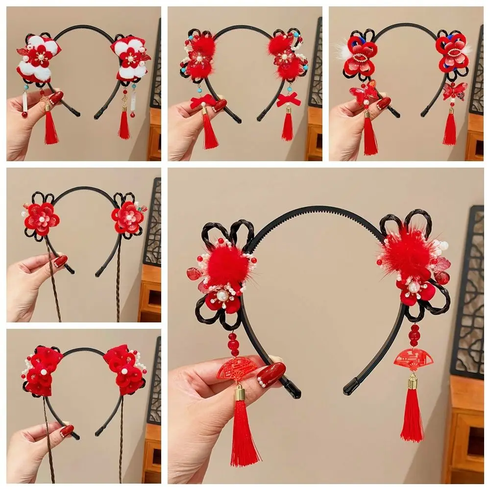 Blume Kinder Perücke Stirnband Quaste Tang-anzug Haar Hoop Hanfu Haar Sticks Alten Stil Mädchen Haar Zubehör