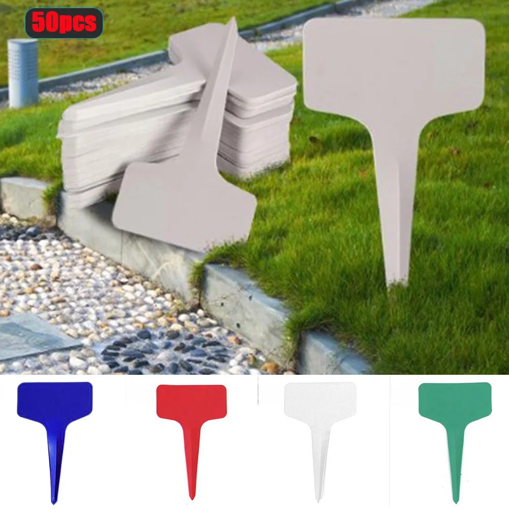 50pcs etichette per piante da giardino etichette di tipo T etichette per vivaio etichette per giardino varietà di fiori impermeabili targhette per etichettatura placche 6x10cm