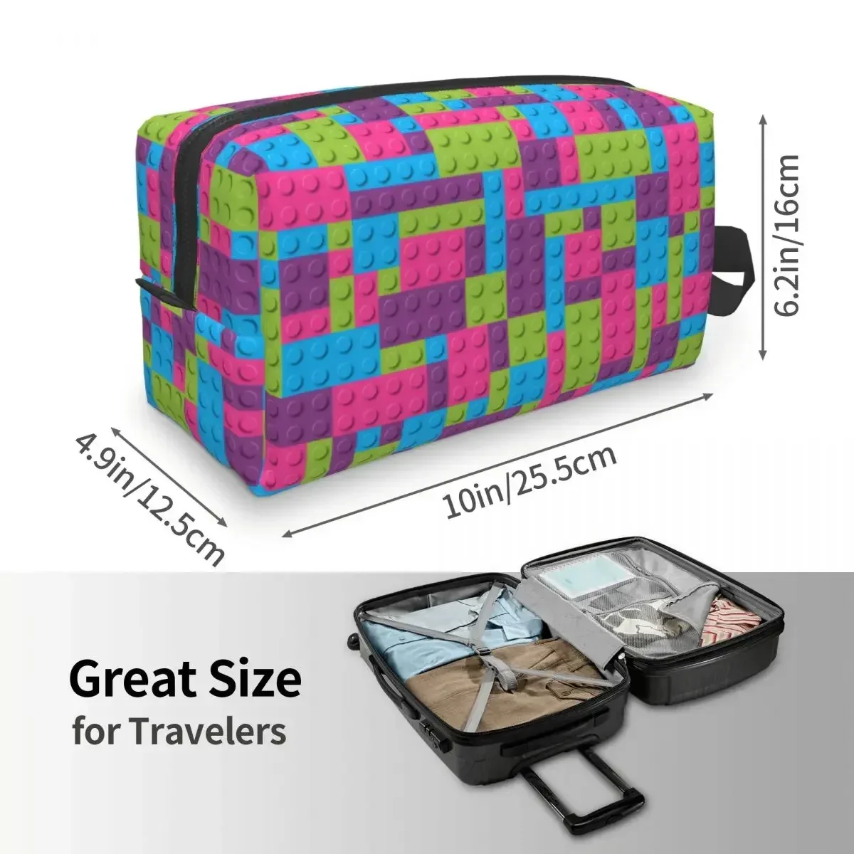 Custom Travel Building Plastic Brick Toy Blocks Toiletry Bag Makeup Cosmetic Organizer Women Beauty Storage Dopp Kit Case image 3