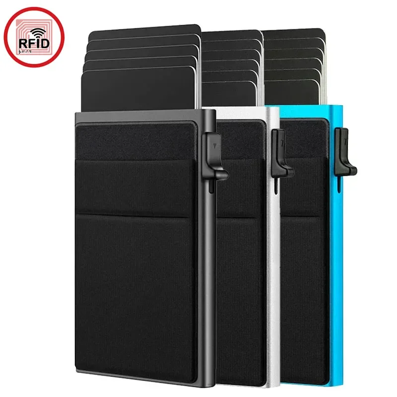 Rfid Blocking protetto ID porta carte di credito da uomo sottile sottile minimalista Smart Magic portafogli portafoglio in metallo con custodia per