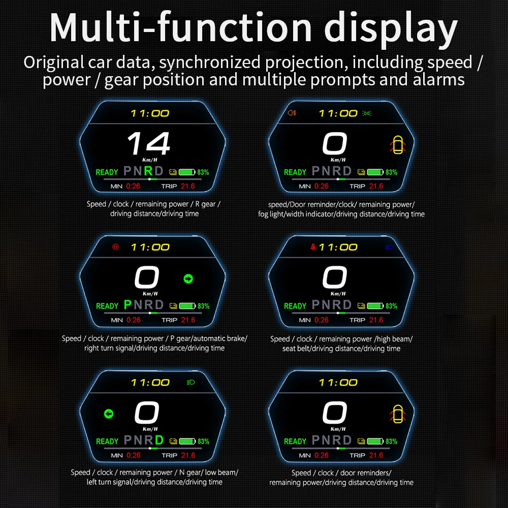 T17 Head-up Display voor Tesla Model 3Y LCD-scherm Snelheidsmeter Licht Prompt Veiligheidsalarm Rijtijd Auto Smart HUD-meter