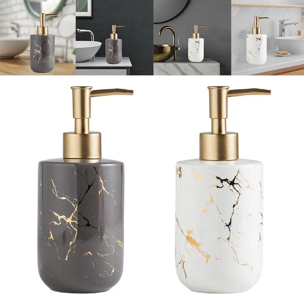 300ml Refillable Ceramic Lotion Dispenser Pump Marble Effect Bathroom Soap Dispensers Set for Restroom