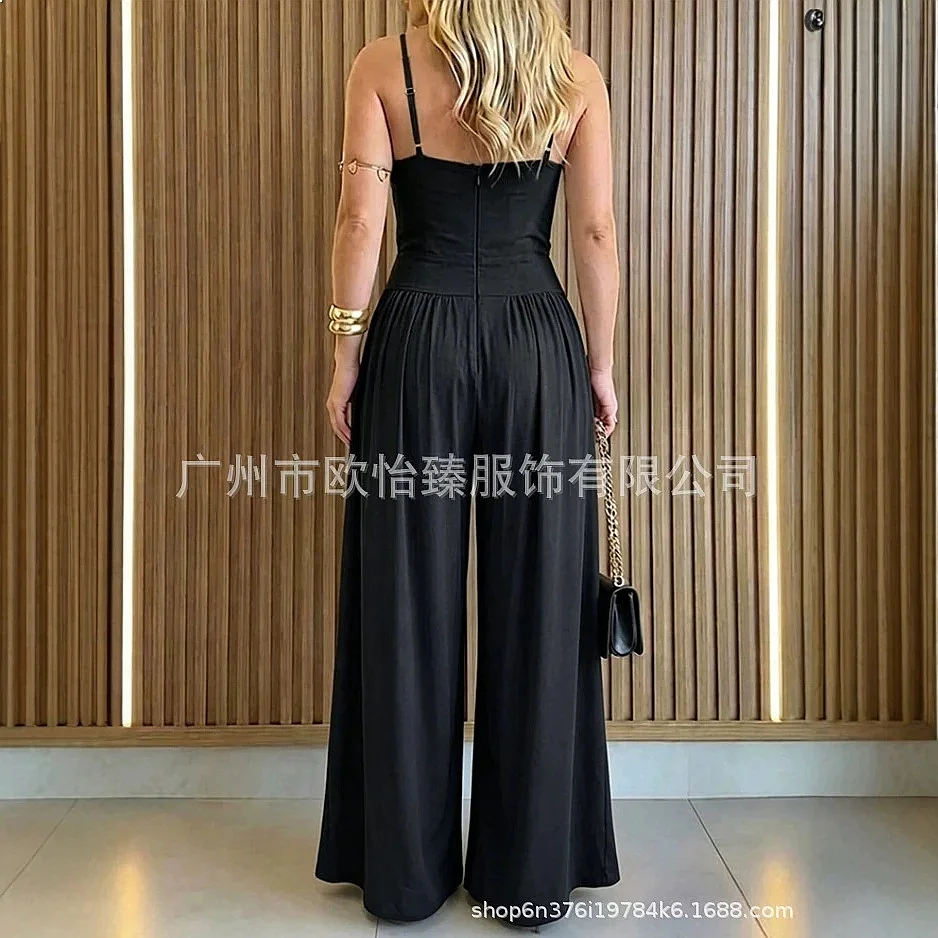 Metal Hollow Backless Adjustable Strap Jumpsuit Playsuit Overall Spring Summer