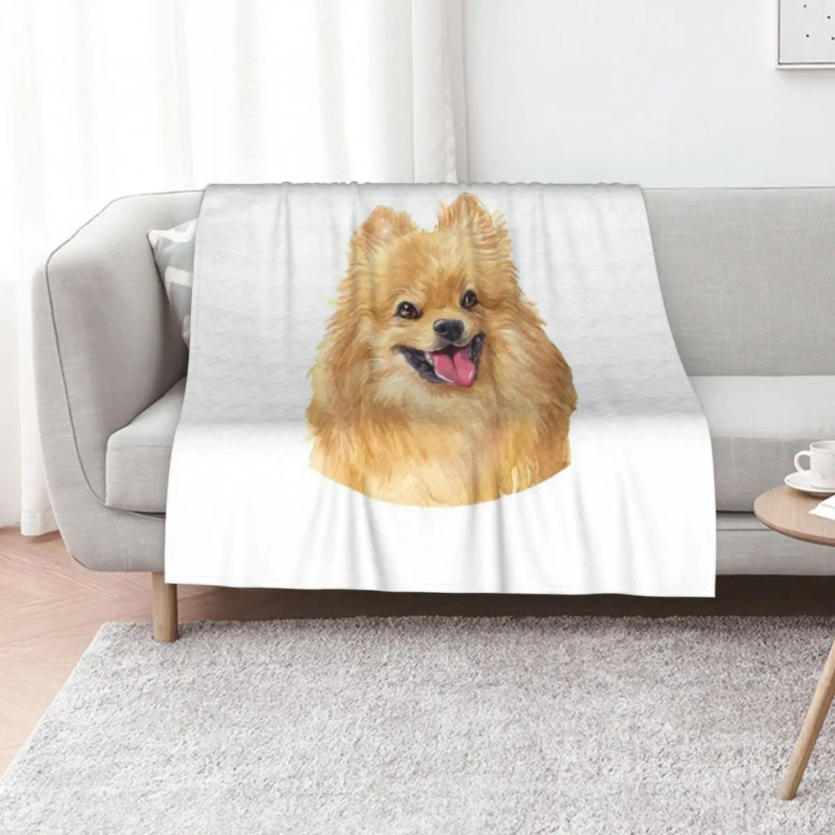 

Orange Pomeranian Watercolor Art Throw Blanket Plush warm for winter Beach warm winter Blankets