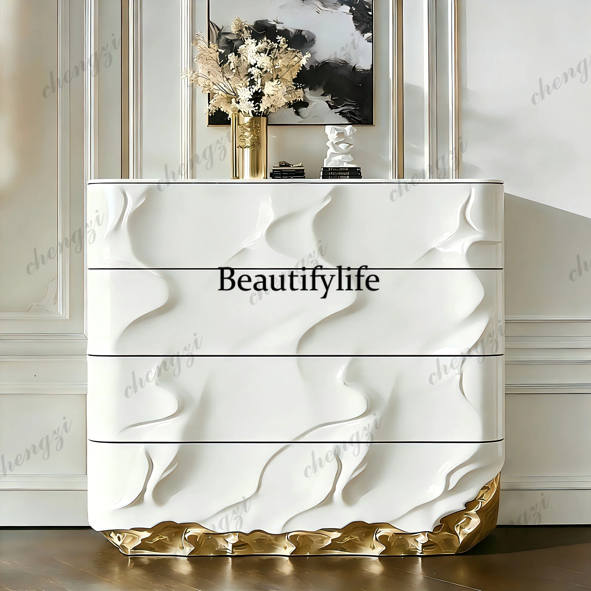 Light luxury art aesthetics four chest cabinets decorative dining side storage lockers