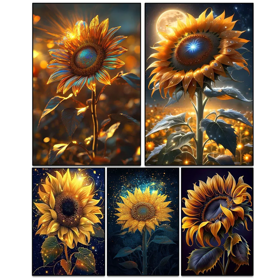 Diamond Art Painting DIY Huge Shining Sunflower Diamond Embroidery 5D Square Round Rhinestone Handmade Mosaic Home Wall Decor