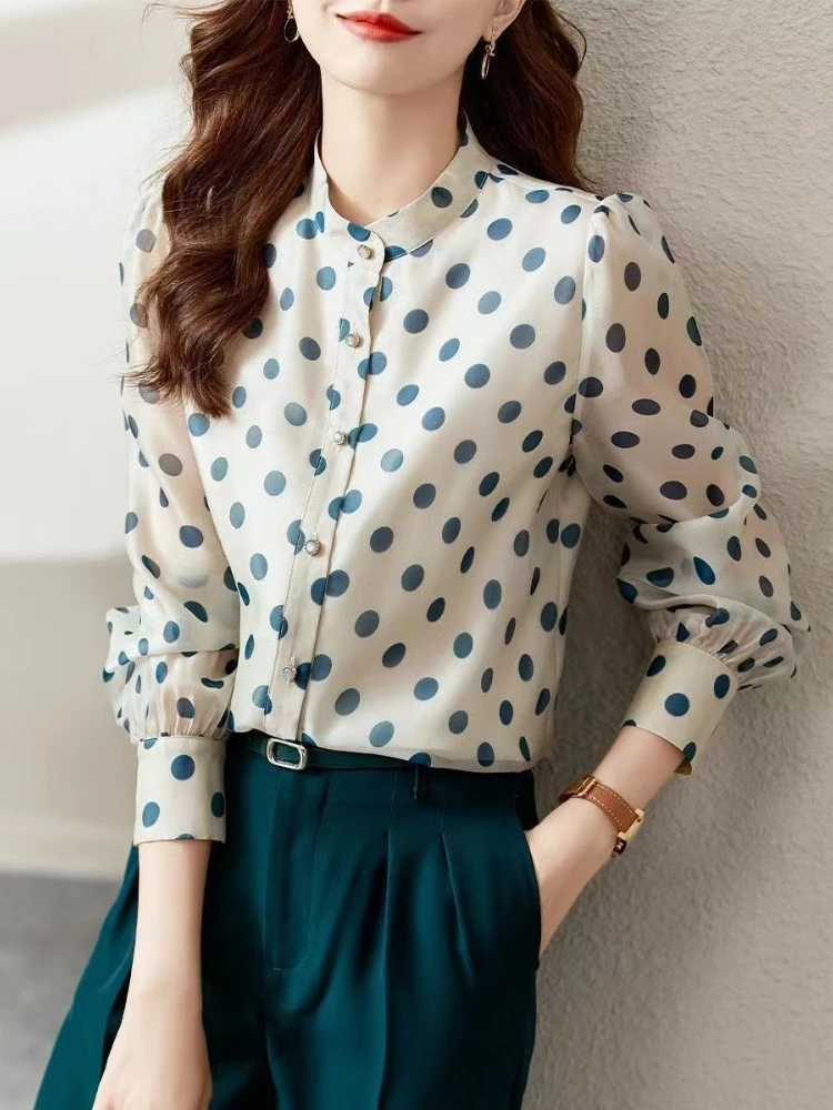 Shirts Women Dot All-match Sheer Creativity Special Elegant Prevalent Simple French Style Stylish Tender Vintage Charming Cozy