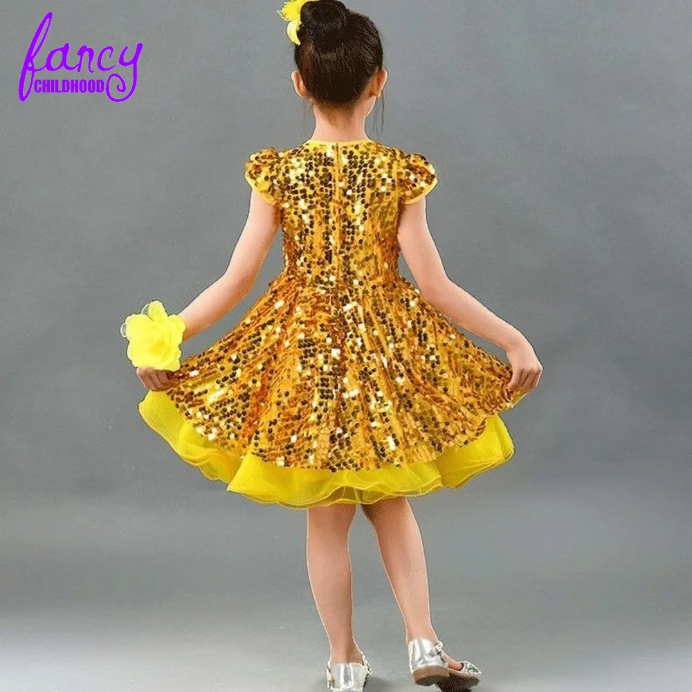 Sparkly 2022 Flower Girl Dresses Golden Sequined Kids Wedding Dresses Cheap Communion Gowns Little Girl Yellow Pageant Dress