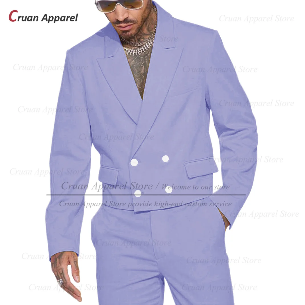 Elegant Men Suit Sets Fashion Party Stage Performance Costumes Two Pieces Tailor-made New Double Breasted Short Blazer And Pants