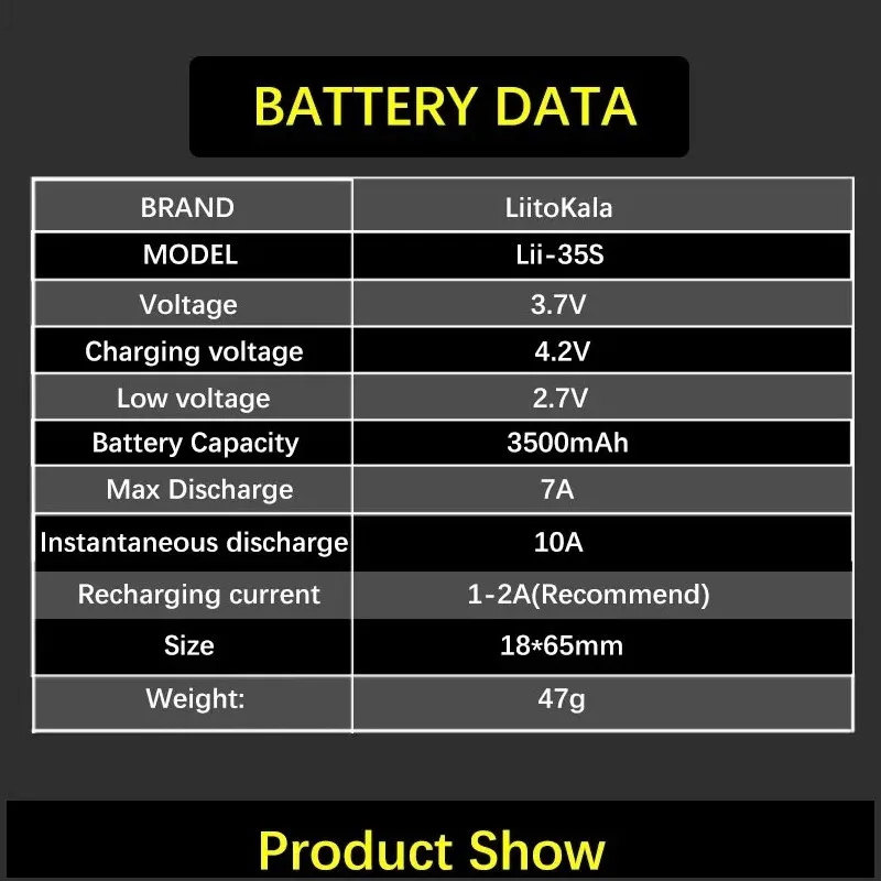 LiitoKala Lii-35S 1-6PCS 18650 3.7V 10A Li-ion 3500mAh Lithium Battery For High Drain Devices.For Flashlight
