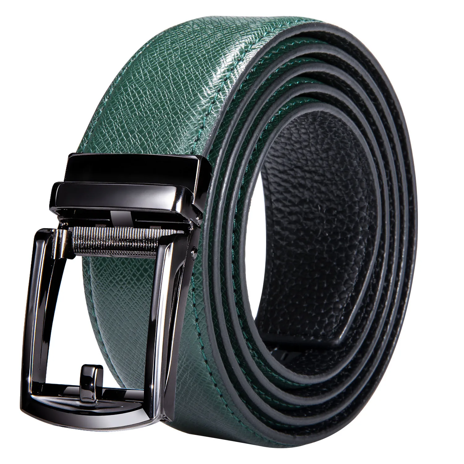 High Quality Green Faux Leather Belts For Men Metal Automatic Buckle Men's Belt Luxury Famous Brand Waist Strap DiBanGu