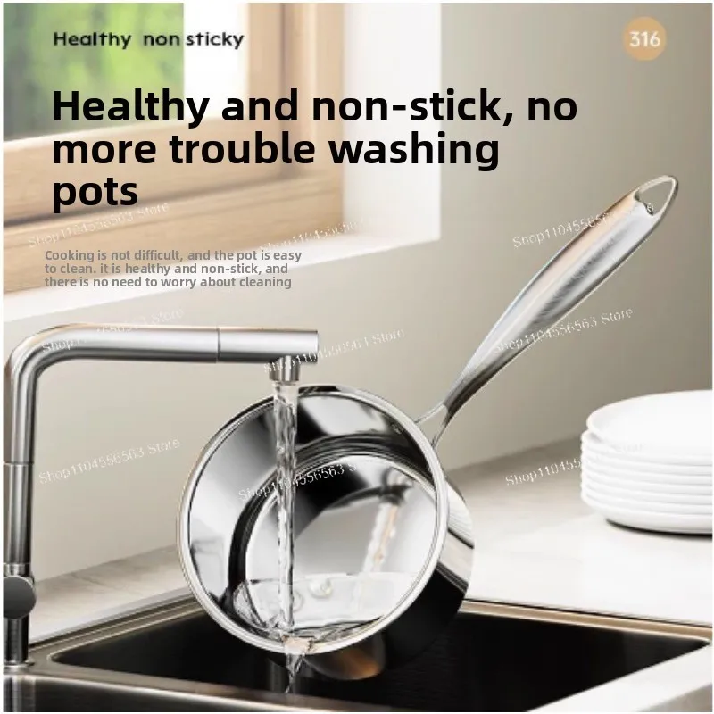 Extra-Thick 316 Stainless Steel Milk Pot - Household Multifunction Pot for Auxiliary Food, Steaming, Soup, Stewing & Porridge