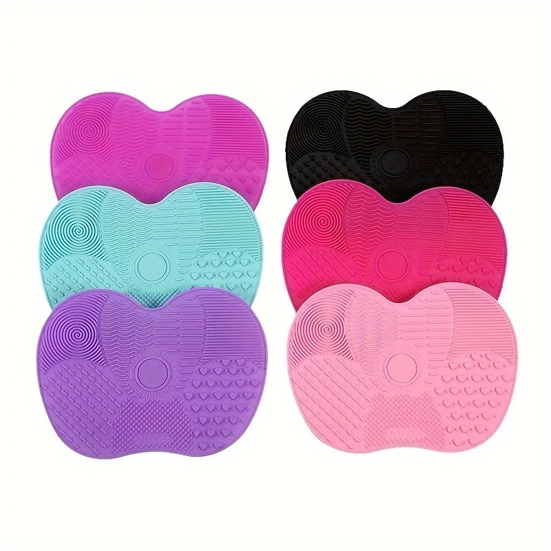 Tapis de nettoyage pour pinceaux de maquillage en silicone en forme de pomme avec ventouse, nettoie en profondeur les pinceaux de maquillage, rendant les pinceaux moelleux et doux