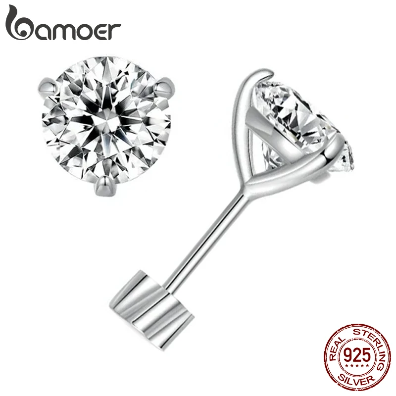 

BAMOER Classic Moissanite Earrings, 925 Silver Brilliant Three Prongs Round Cut Lab Created Diamond Wedding Engagement Earrings