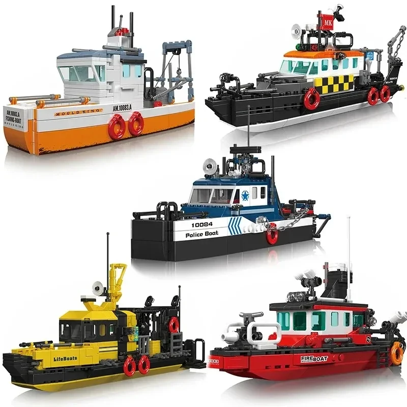 

NEW Creative Speed Boat Building Blocks Fish Boat Lifeboat Classic Fireboat Police Boat Model Toys Search and Rescue Ship Bricks