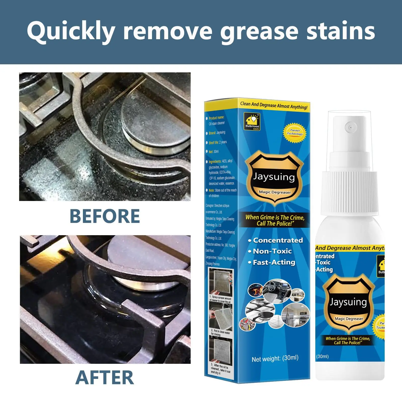 Heavy Oil Cleaner Powerful Kitchen Oil Stain Degreaser Oil Stains Remover Cleaning Grills Ovens Home Cooktop Cleaning Spray