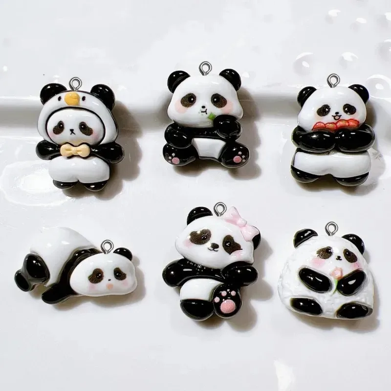 10Pcs Resin Panda Kawaii Charms, Cartoon Animal Pendant Bulk for Keychain Earring Necklace Bag Charm, Handcraft Jewelry DIY
