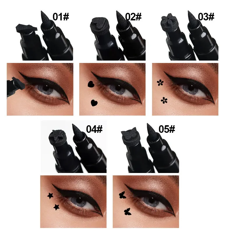 2 in1 Winged Stamp Liquid Eyeliner Pencil Water Proof Fast Dry Double-ended Black Seal Eye Liner Pen Make Up for Women Cosmetics