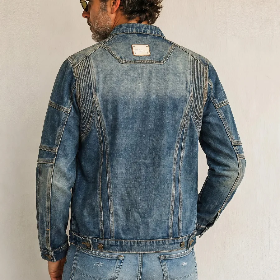 Men's Retro Washed Denim Jacket Autumn/winter American Street Style Loose Shoulder Zipper Trendy Coats