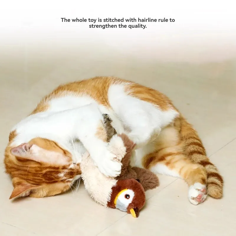 Electric Plush Cat Toy Indoor USB Rechargeable Music Flapping Bird Interactive Cat Toys Automatic Teasing Stick Pet Supplies