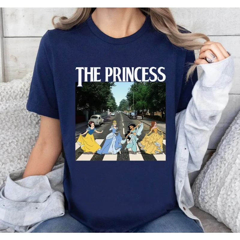 قميص ديزني ذا برينسيس ووكينج آبي رود قميص سنو وايت سندريلا ياسمين بيل رحلة عائلية ديزني لاند، WDW مملكة سحرية