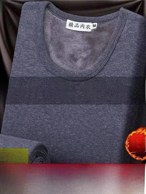 

Men's Thermal Underwear Set Fleece Lined Thickened Self Heating Sleepwear for Teens Winter Home Clothes Warm Sleep Suit