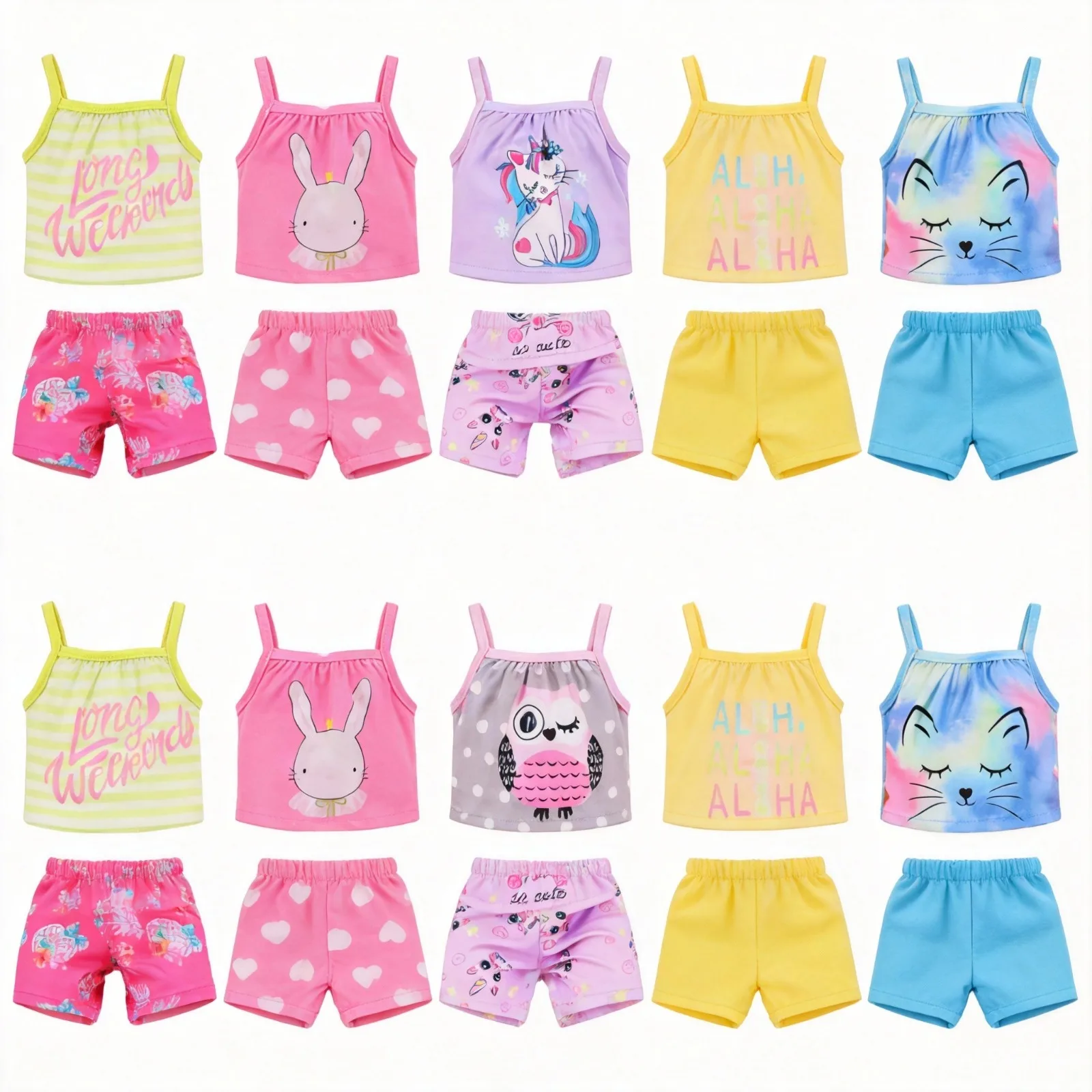Doll Clothes Kawaii Unicorn/Animal Print T-shirt+Shorts For 43Cm Rebirth Doll 18 Inch Baby Doll DIY Toy Gifts,Our Generation