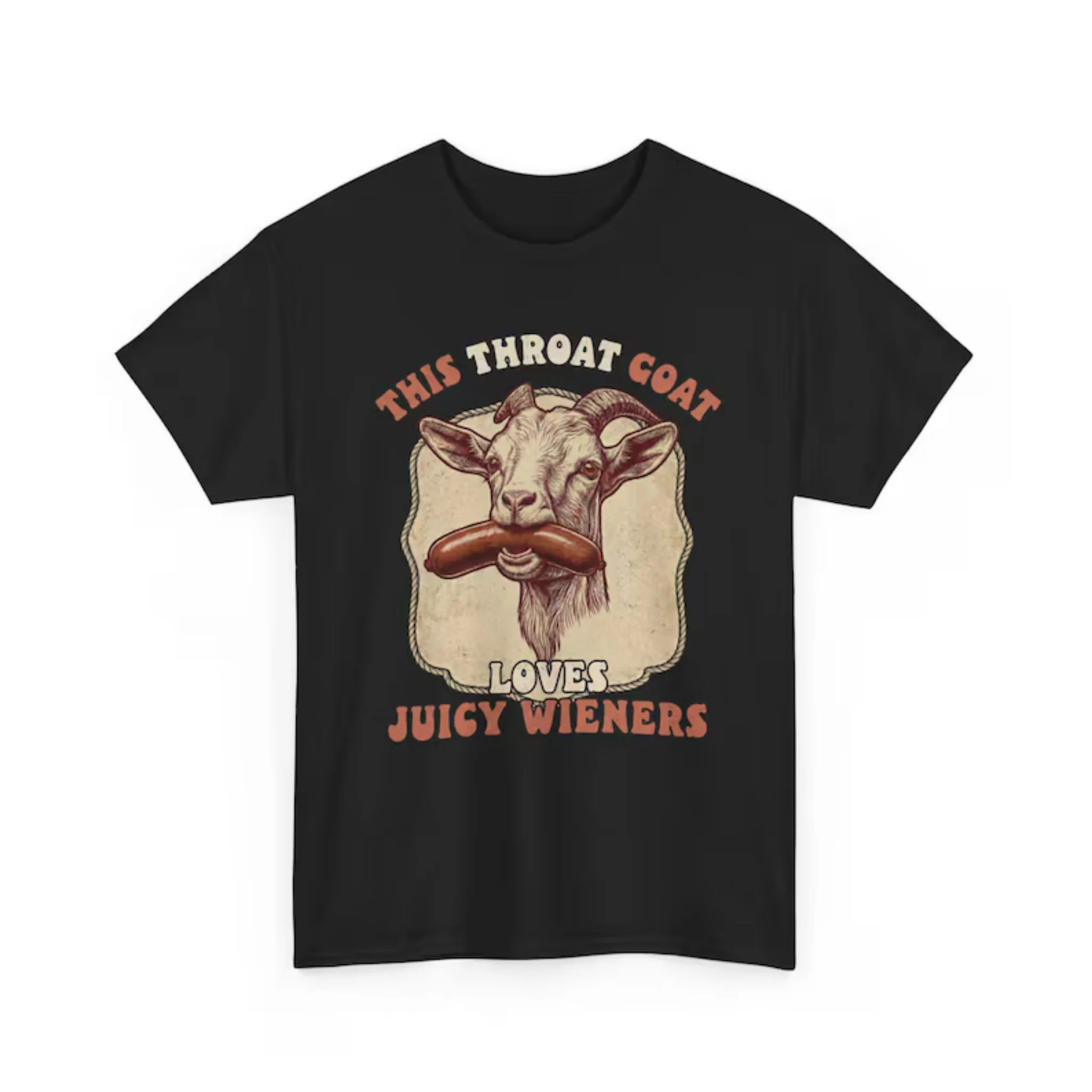 Women Short Sleeve T Shirt This Throat Goat Loves Juicy Wieners Vintage Goat Retro Border Graphic Tee