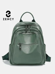 Zency Green Genuine Leather Backpack For Women Large Capacity Travel Rucksack Knapsack For Ladies Satchel Schoolbag Soft Bag