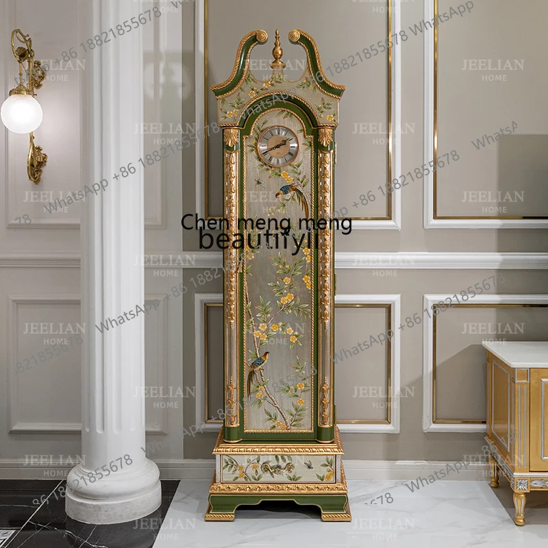 ss7486 French villa luxury decorative cabinet European classical art gold and silver foil hand-painted floor clock living room