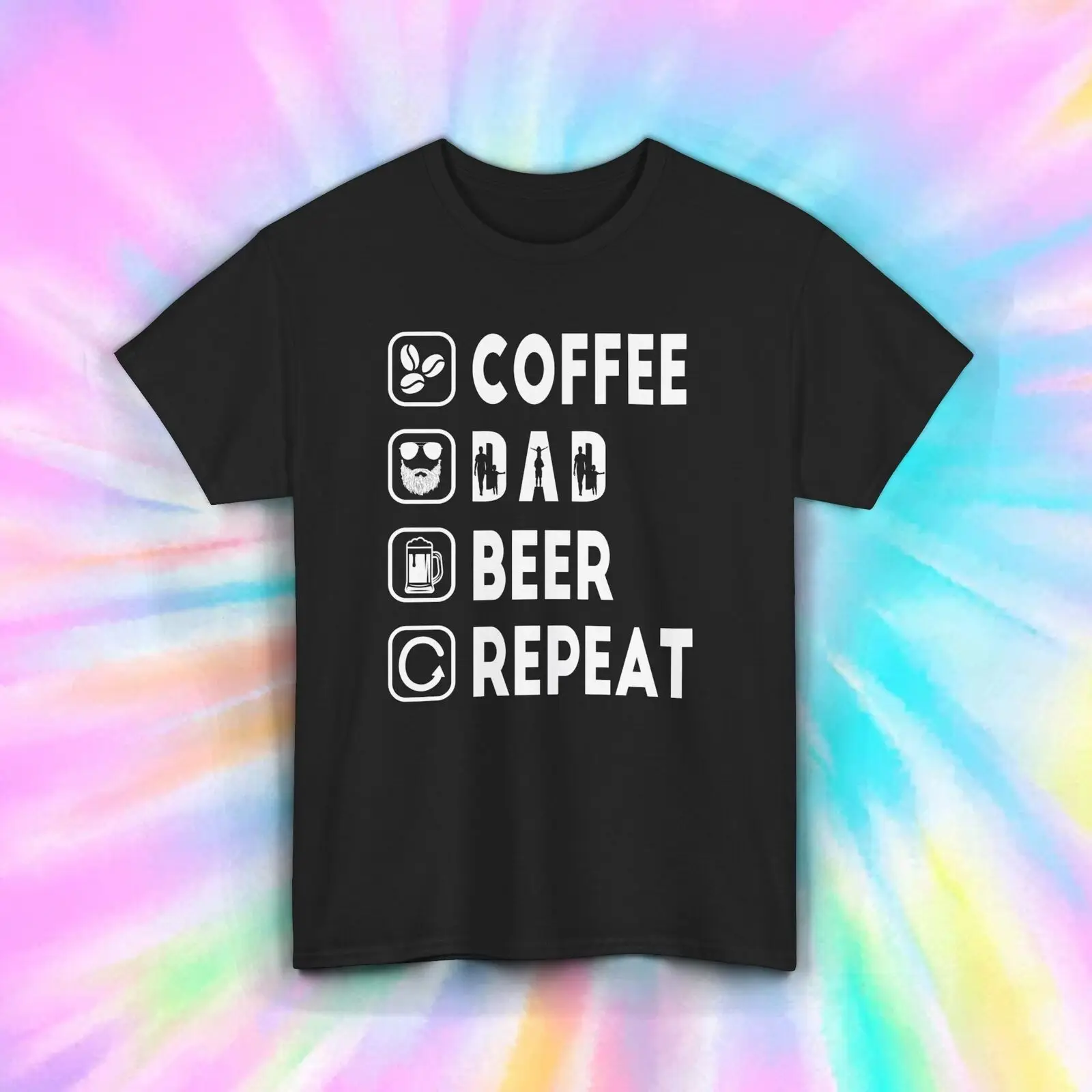 

Funny Dad Coffee Beer Repeat T-Shirt | Coffee Dad Beer Repeat Graphic Tee S-5XL