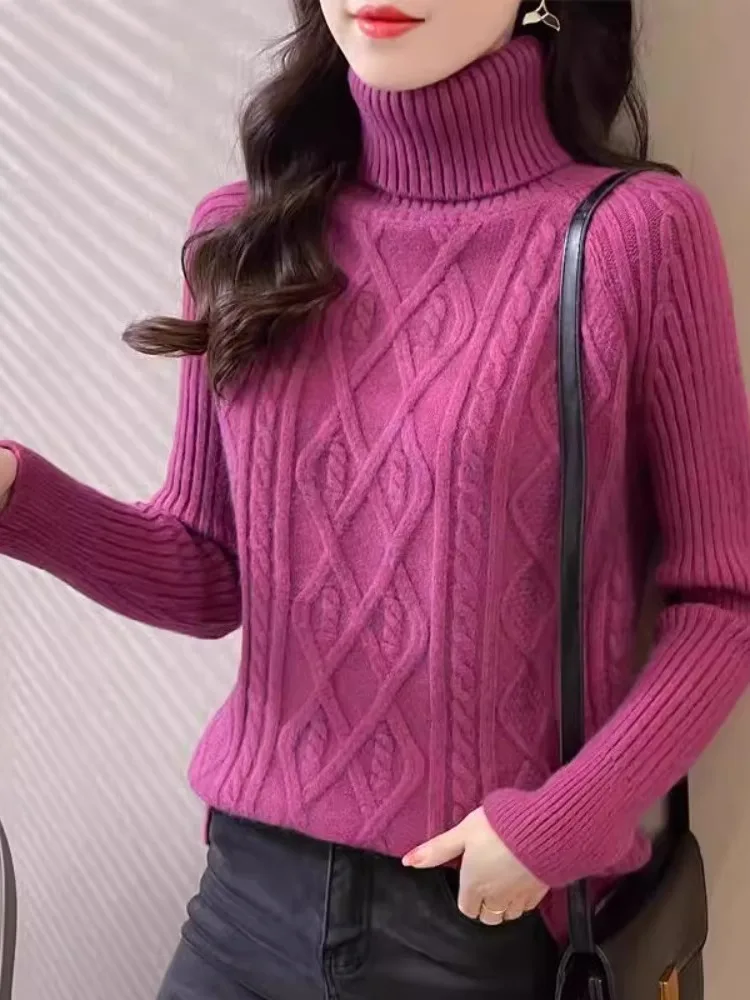 

Зимний женский трикотаж с высоким воротником, модный базовый слой, удобный свободный крой, длинный вязаный топ све