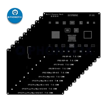 DIYPHONE BGA Reballing Stencil Kit Per iPhone 16 16Plus 15 14 13 13mini 11 12 Pro Max Acciaio Nero CPU IC Chip Rete di Saldatura di Stagno