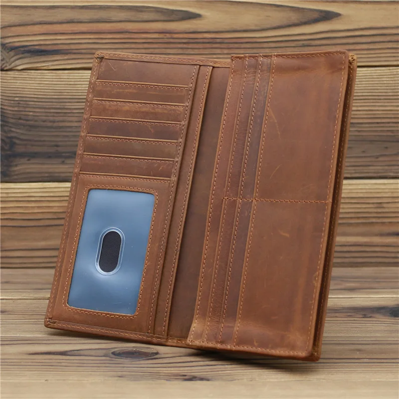 1008 Men's Crazy Horse Leather Long Casual Wallet, Genuine Leather, Pure Head Layer Leather, Retro Wallet