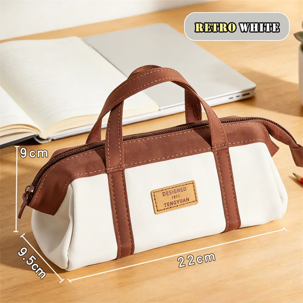 

New Canvas Pencil Case Large Capacity Handheld Stationery Pouch Multi-functional Stationery Storage Bag Students