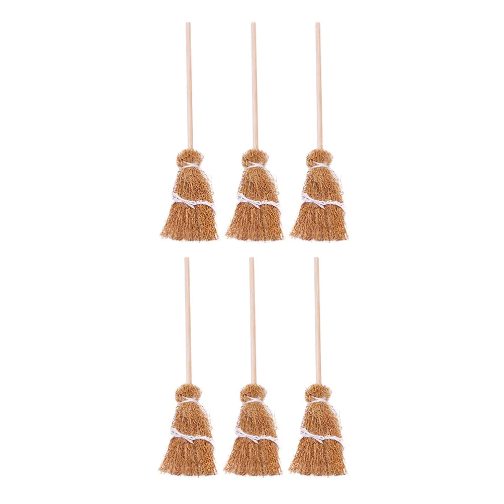 

6Pcs Mini House Brooms Light Brown Wood Miniature Cleaning Tools Smooth Surface Small House Decor Creative Photo Prop Scene